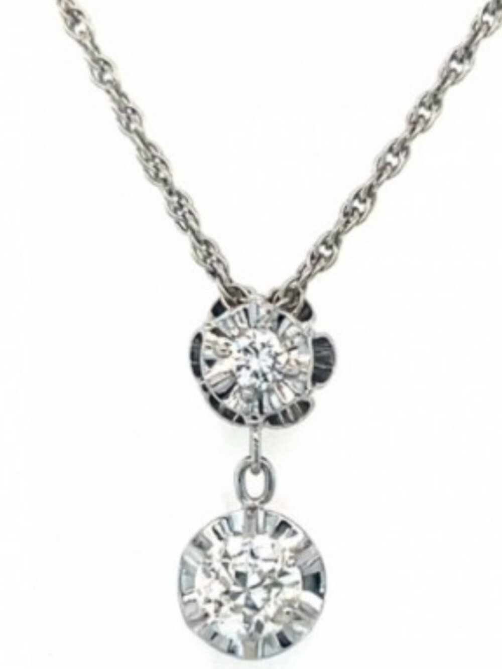14K White Gold & Platinum Diamond Drop Pendant Necklace